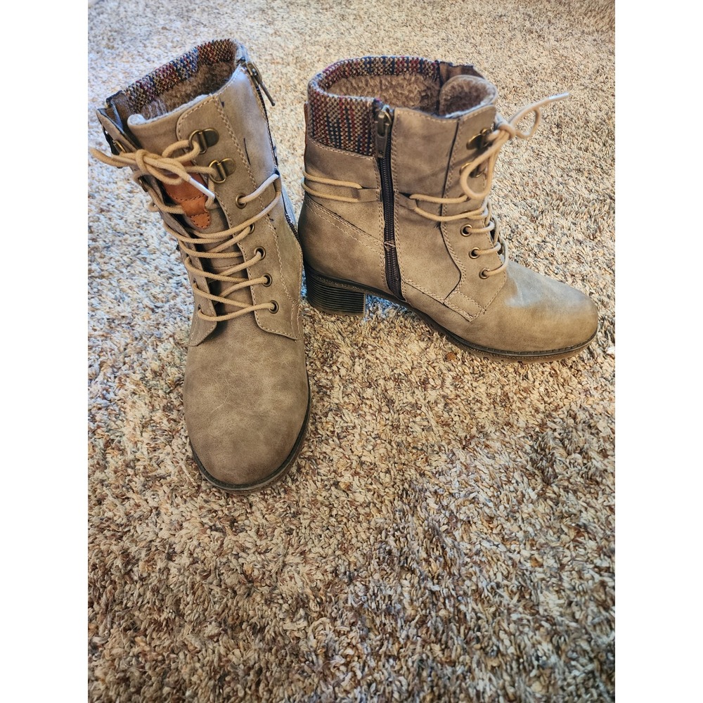 Spring Step LArtiste Women Taupe Lace Up Ankle Boots Knit Collar Size 40 US 9